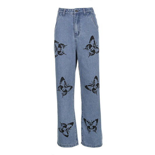 Jeans Butterfly Print